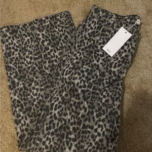 Mango Gray Leopard Print Women's Flare Jeans